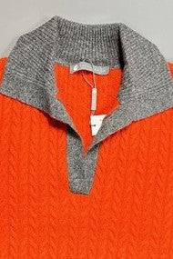 Cashmere Long Sleeve Cable with Contrast Collar