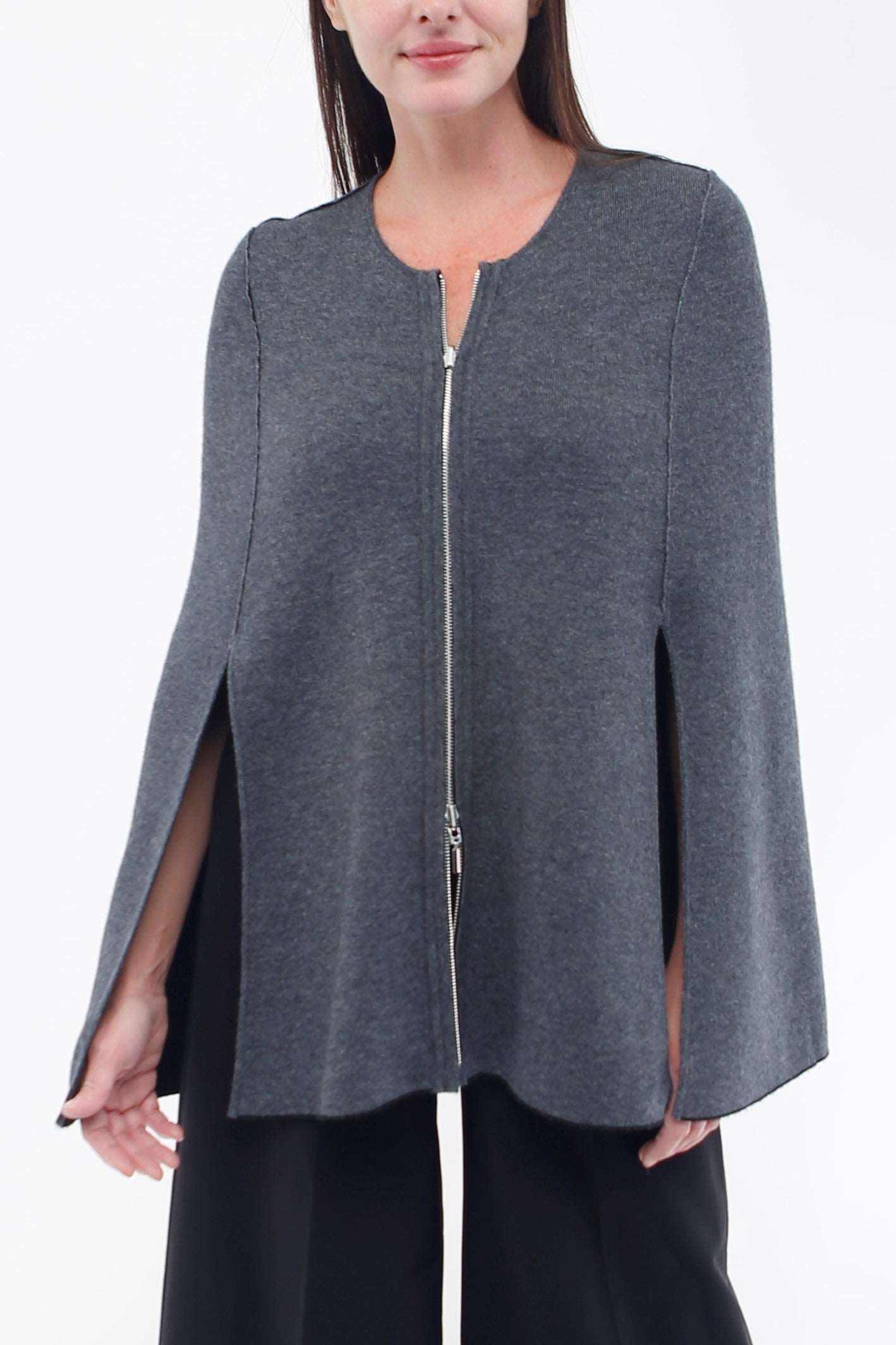 Cashmere Blend Zip Front Reversible Cape