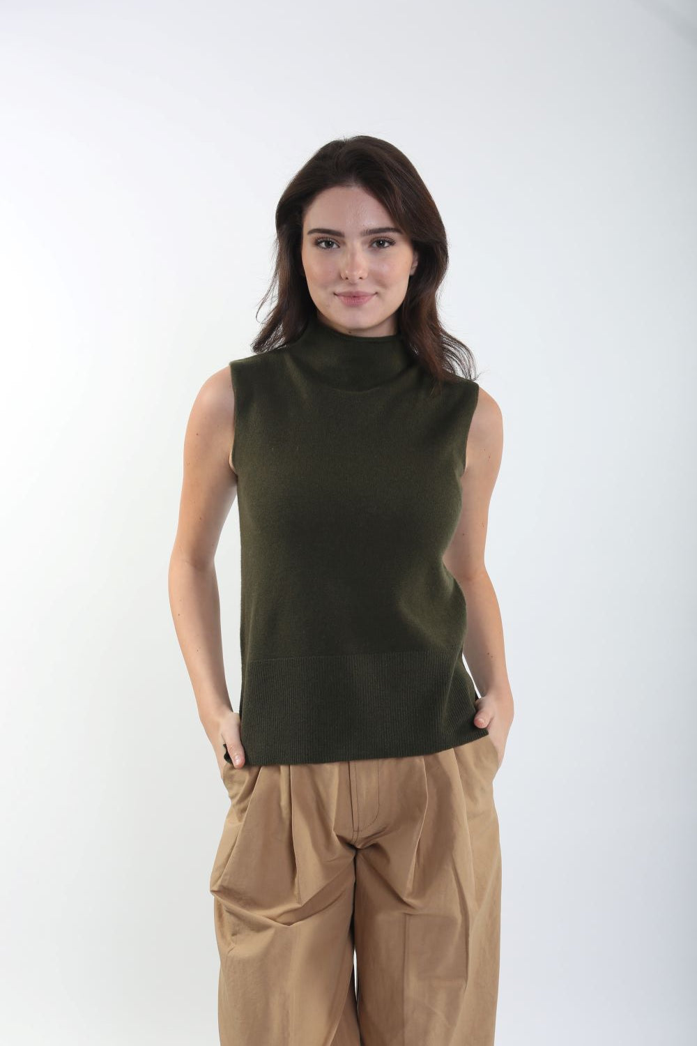 100% Cashmere Funnel Neck Sleeveless Top
