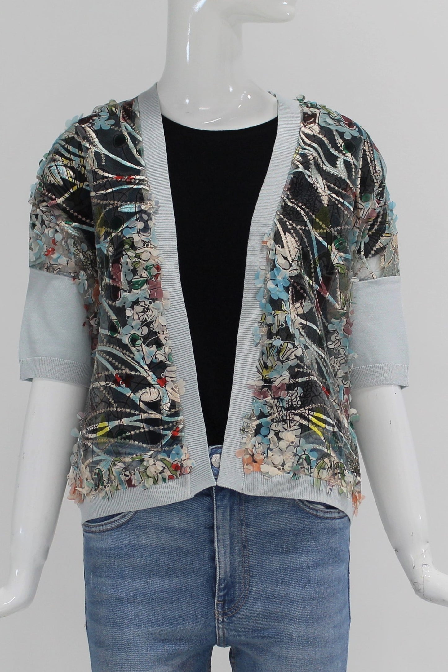 Knit Combo Floral Cardi