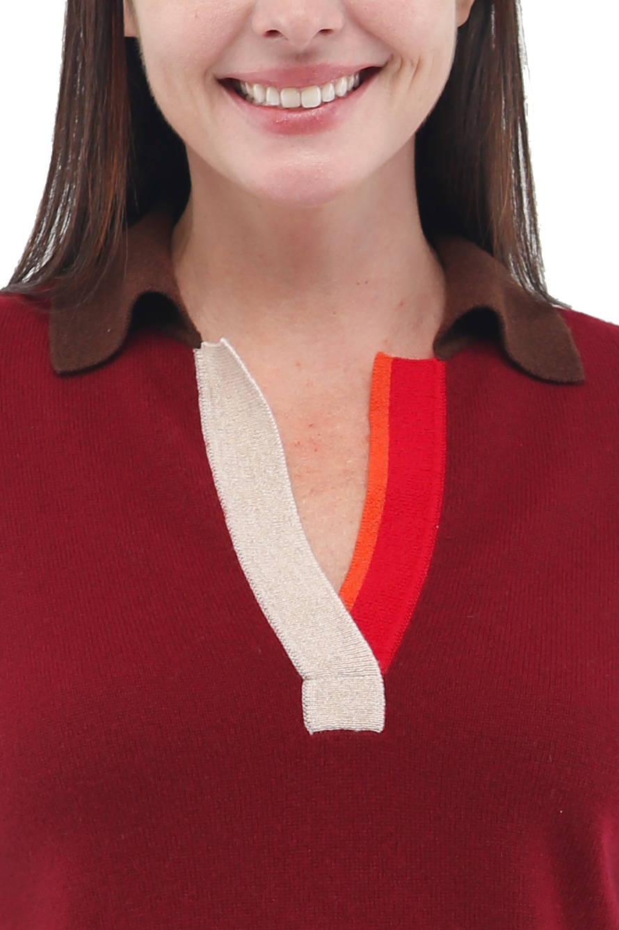 100% Cashmere Color Blocked Long Sleeve Polo Collar