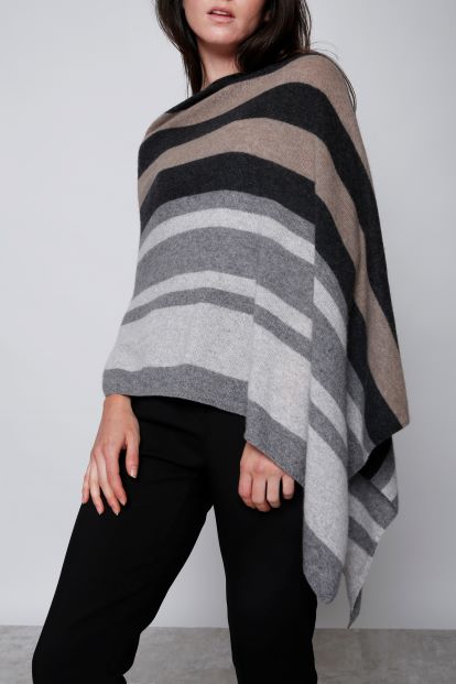 Cashmere Poncho Engineered Multi Stripe
