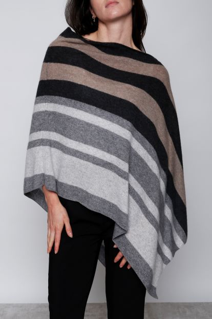 Cashmere Poncho Engineered Multi Stripe