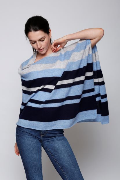 Cashmere Poncho Engineered Multi Stripe