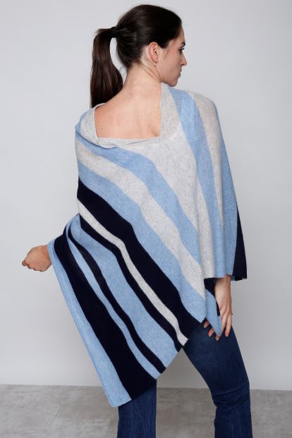 Cashmere Poncho Engineered Multi Stripe