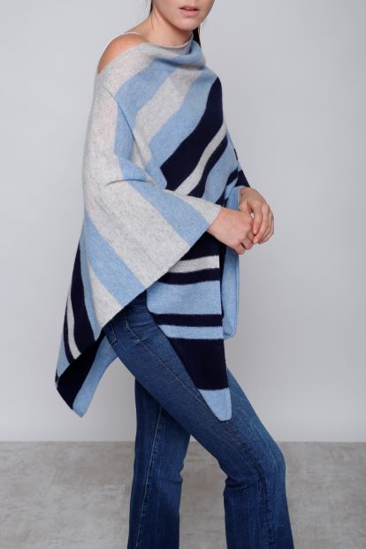 Cashmere Poncho Engineered Multi Stripe