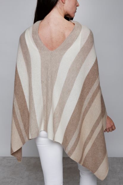 Cashmere Poncho Engineered Multi Stripe