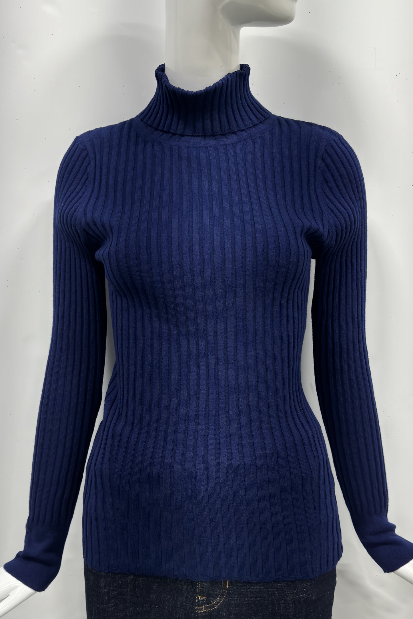 Cotton/Cashmere Blend Long Sleeve Rib Turtle Neck Pullover