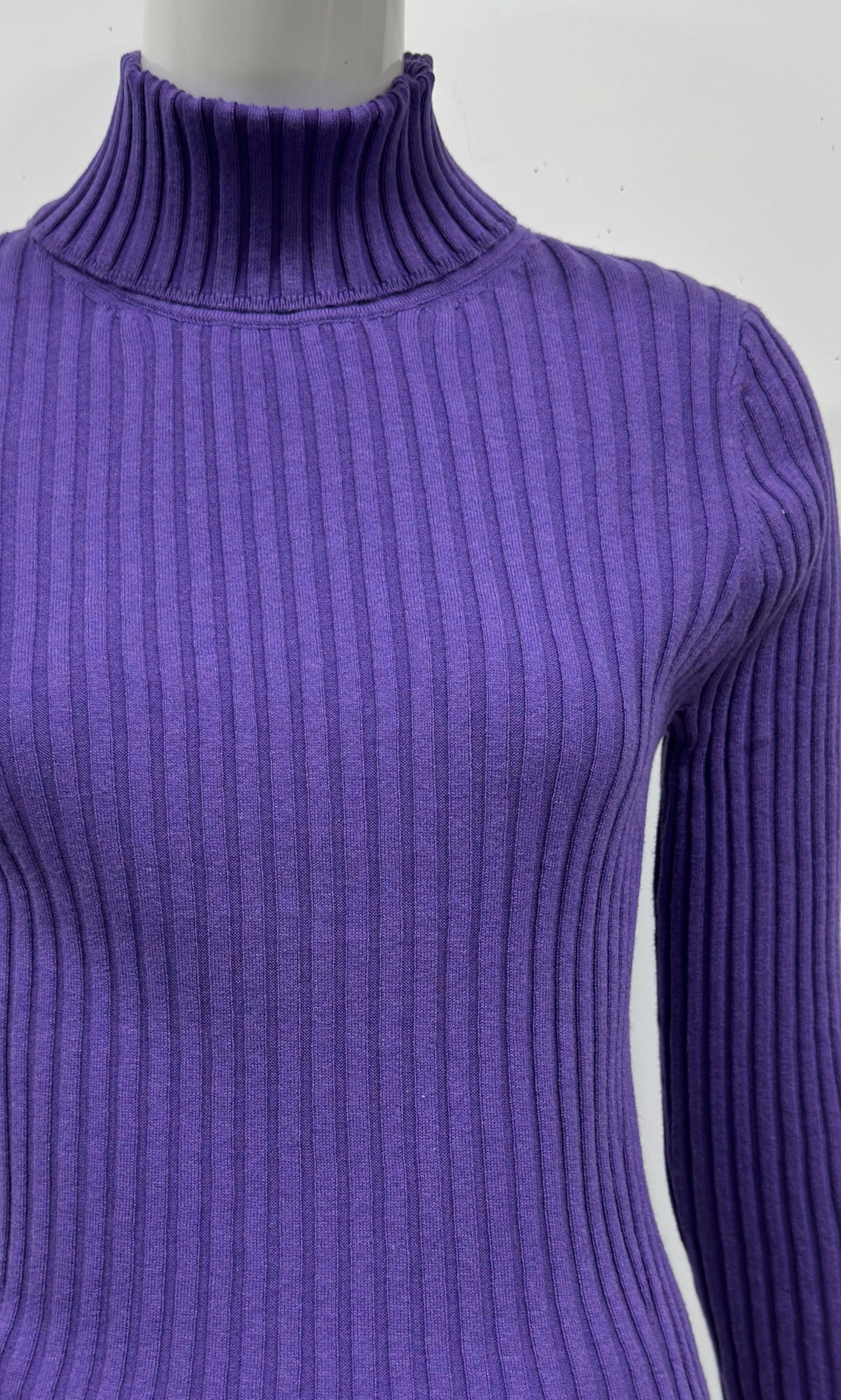 Cotton/Cashmere Blend Long Sleeve Rib Turtle Neck Pullover