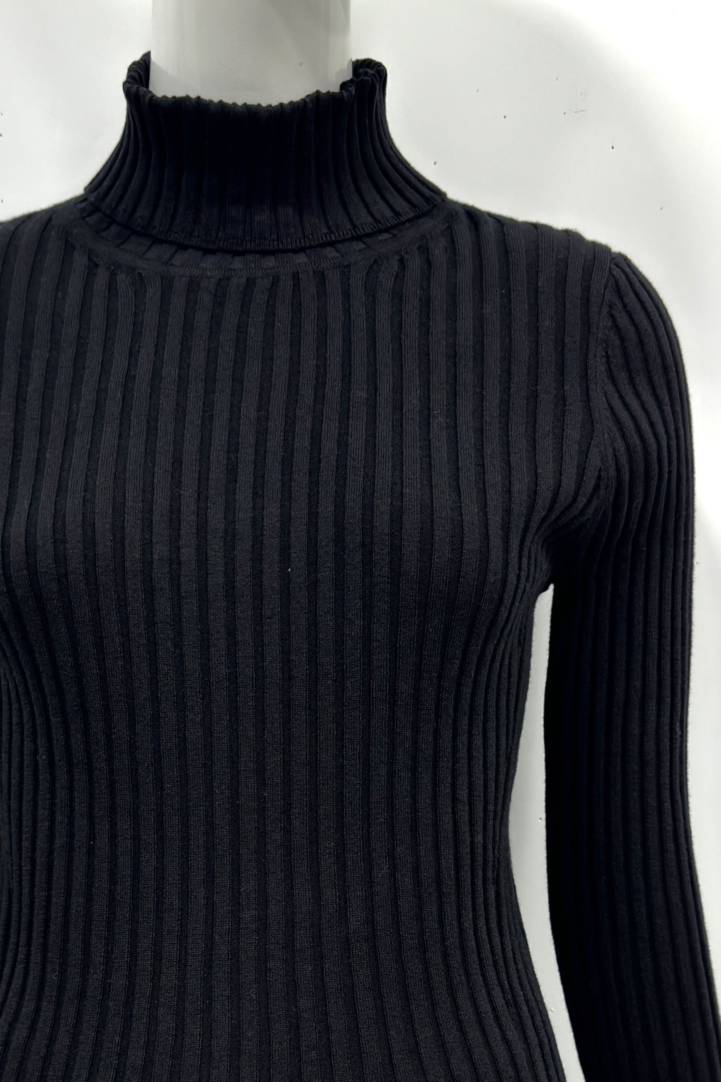 Cotton/Cashmere Blend Long Sleeve Rib Turtle Neck Pullover