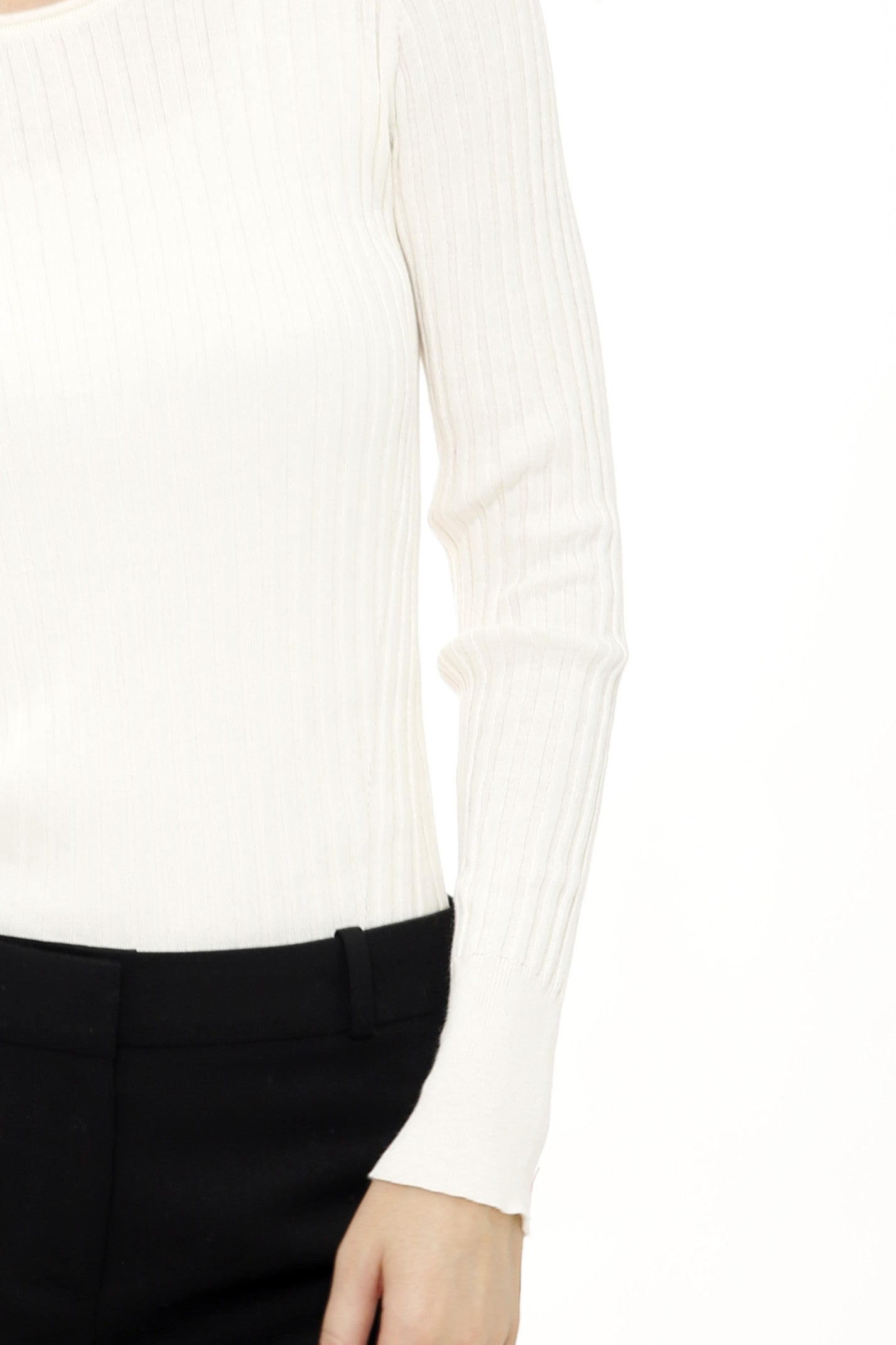 Cotton/Cashmere Blend Long Sleeve Rib Turtle Neck Pullover