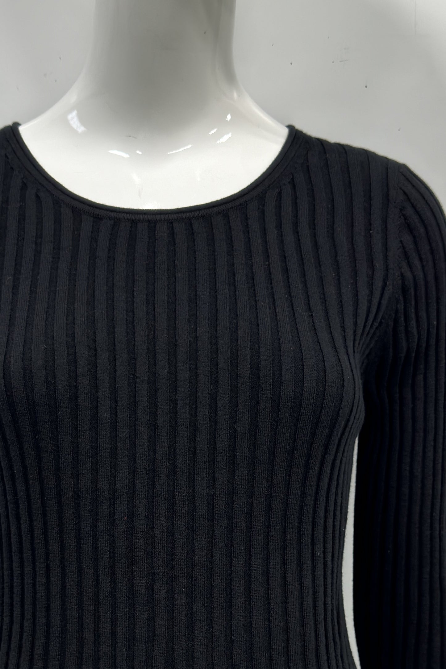 Cotton/Cashmere Blend Long Sleeve Rib Crew Neck Pullover