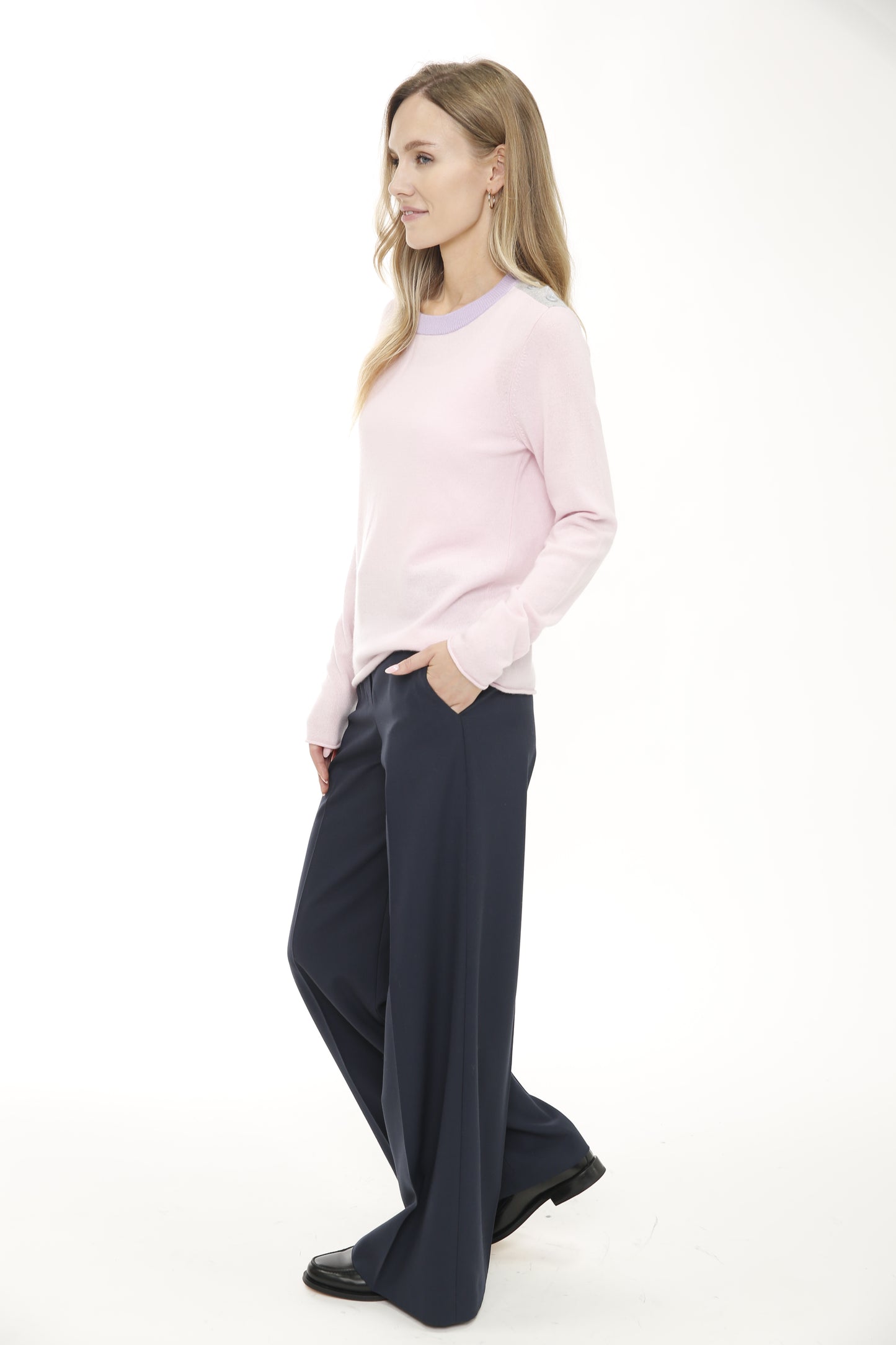 Baby Cashmere Long Sleeve Pullover with Shoulder Buttons