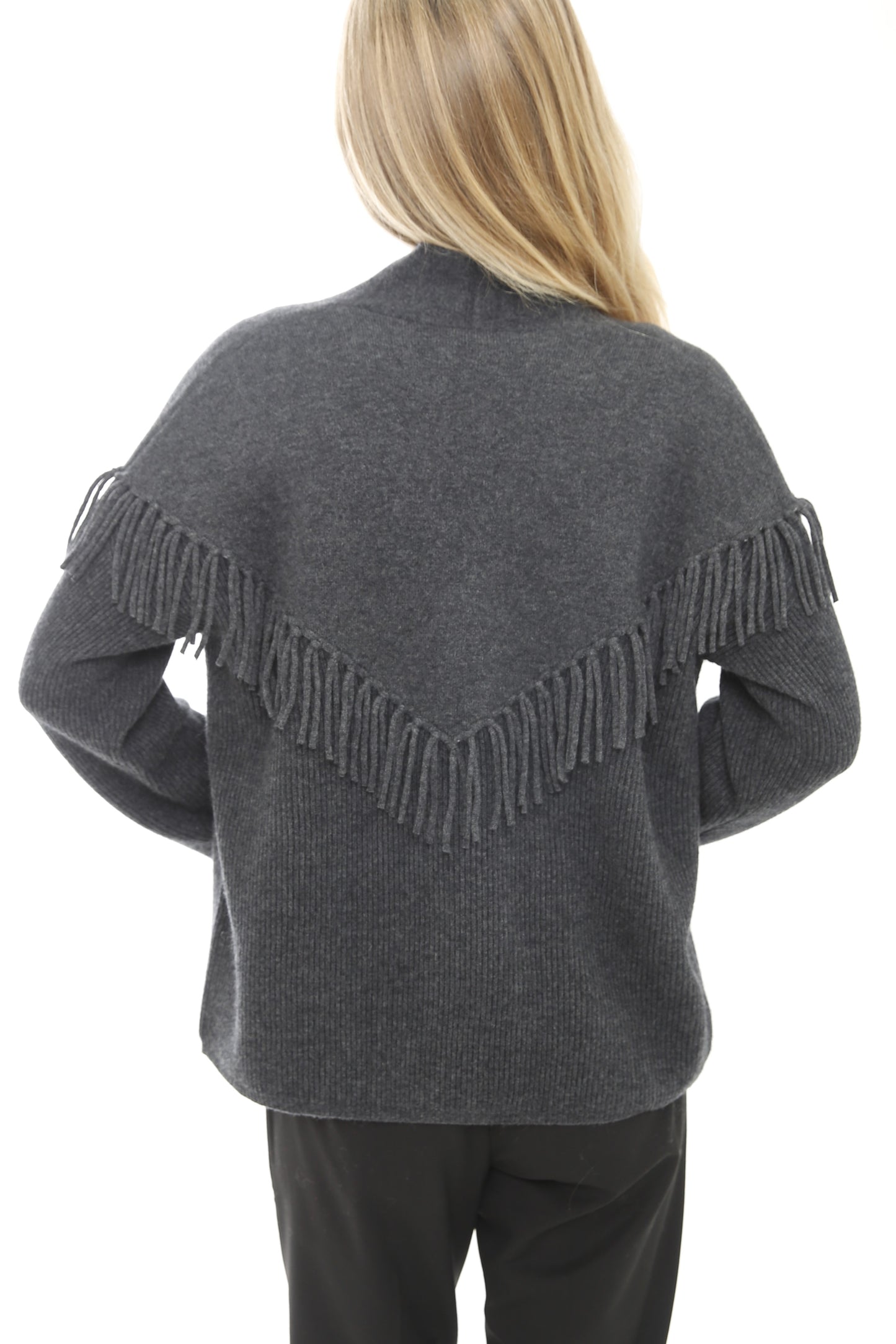 Cashmere Blend Open Cardigan with Fringe