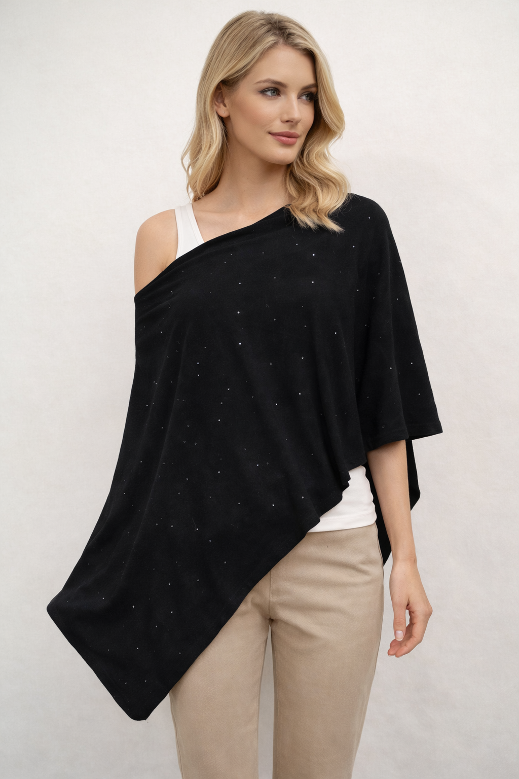 Cotton Cashmere Blend Topper with Rhinestones