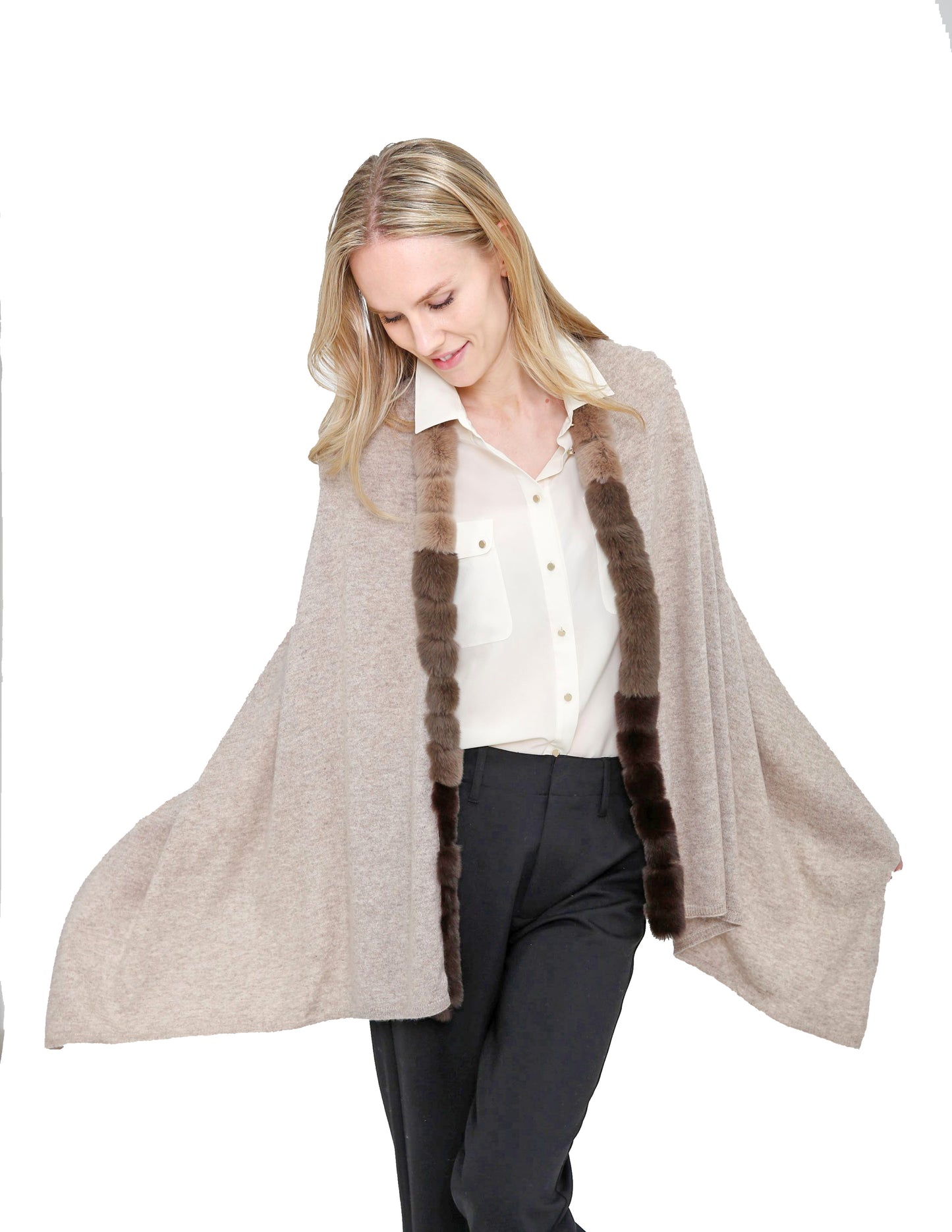 Cashmere Shawl with Ombre Fur Trim
