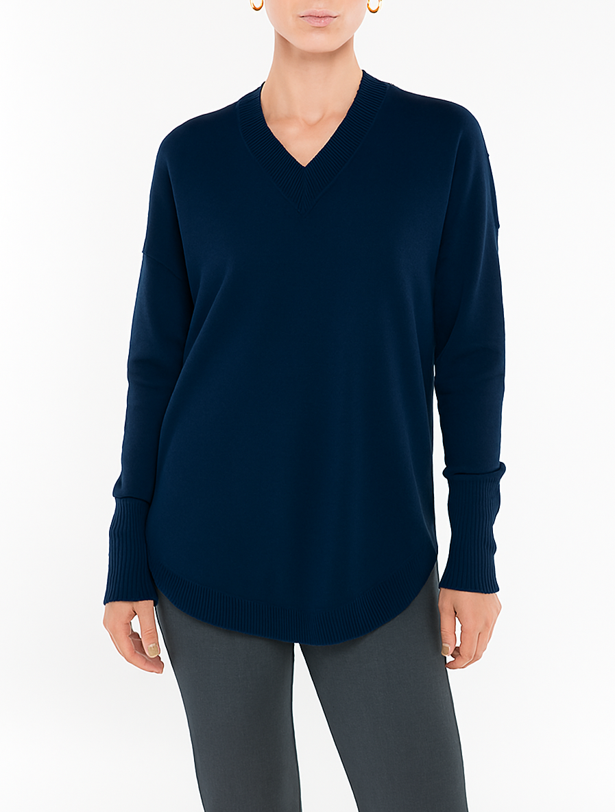 Cashmere Long Sleeve V-Neck with Contrast Color