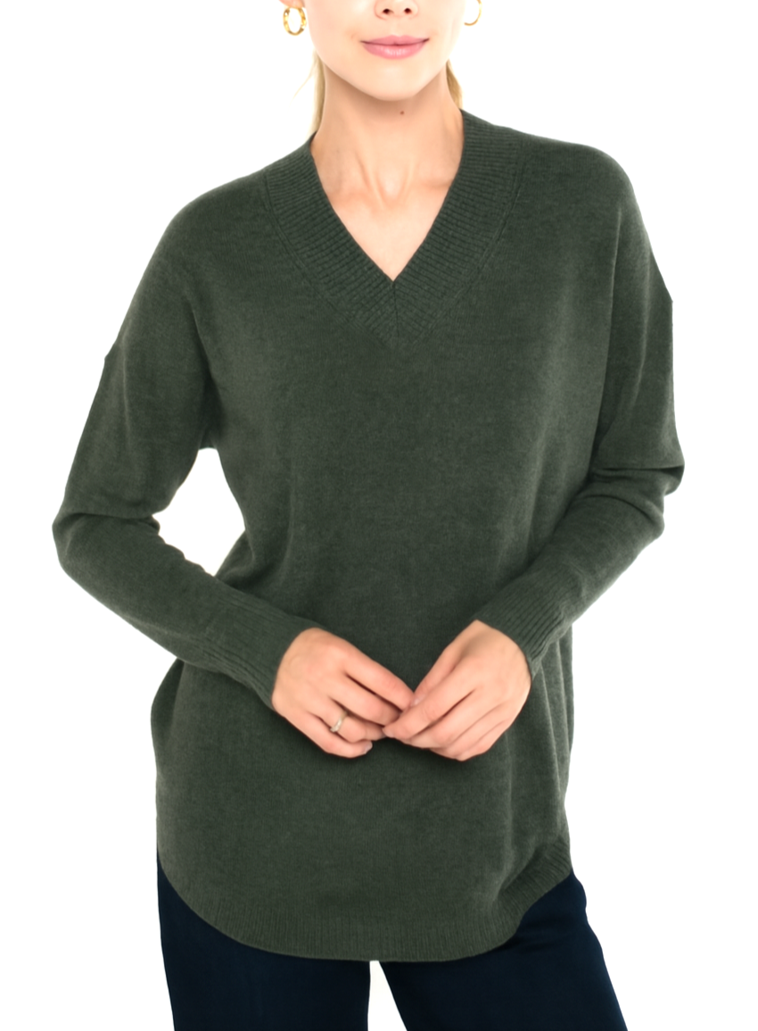 Cashmere Long Sleeve V-Neck with Contrast Color