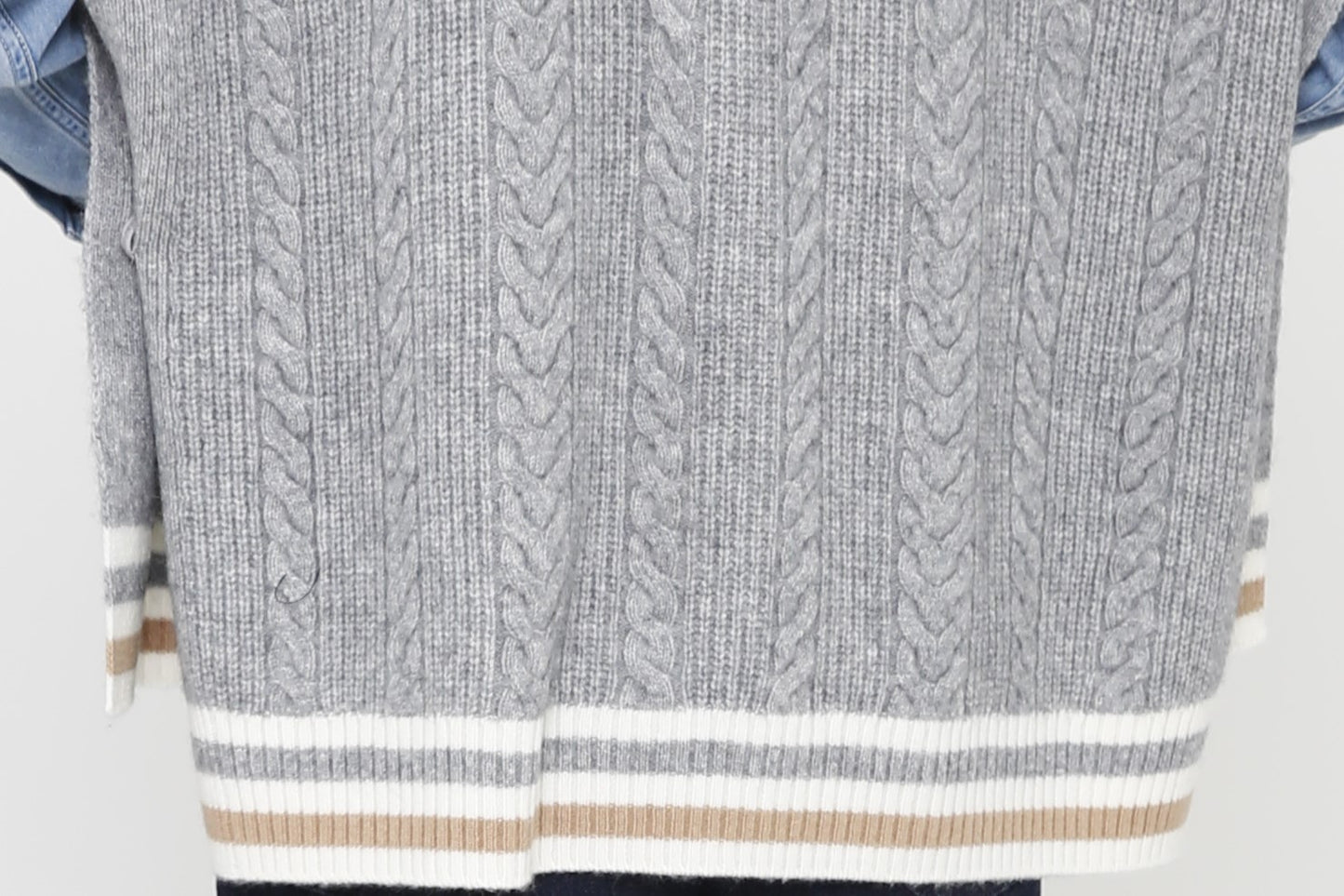 Cashmere Blend Zipper Cable Vest with Tipping