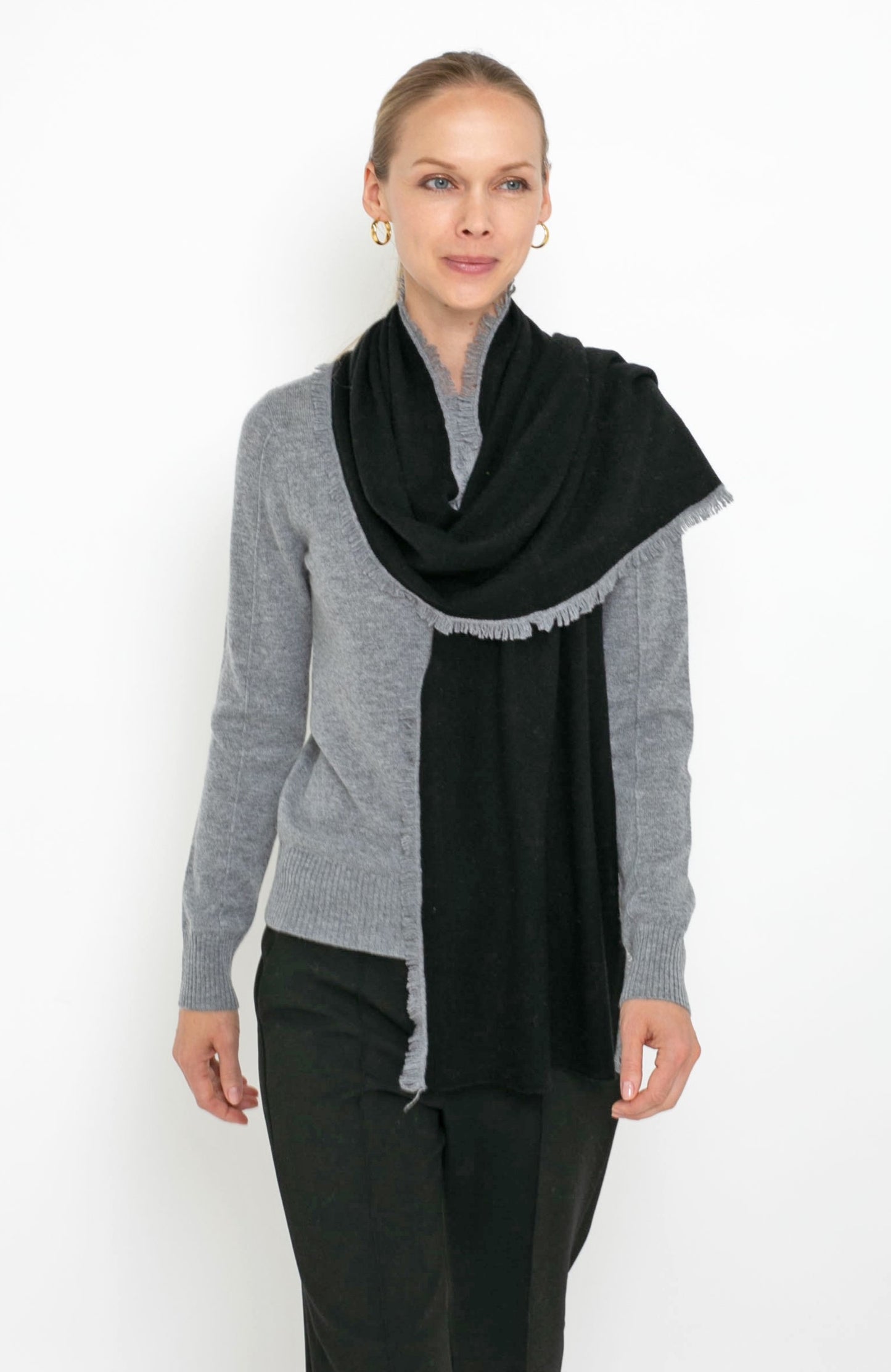 Cashmere Blend Long Sleeve Sweater with Exposed Seam