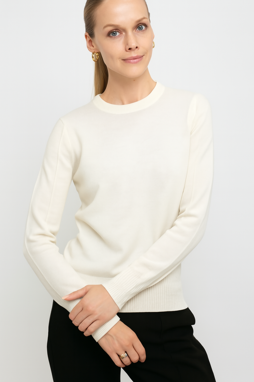 Cashmere Blend Long Sleeve Sweater with Exposed Seam