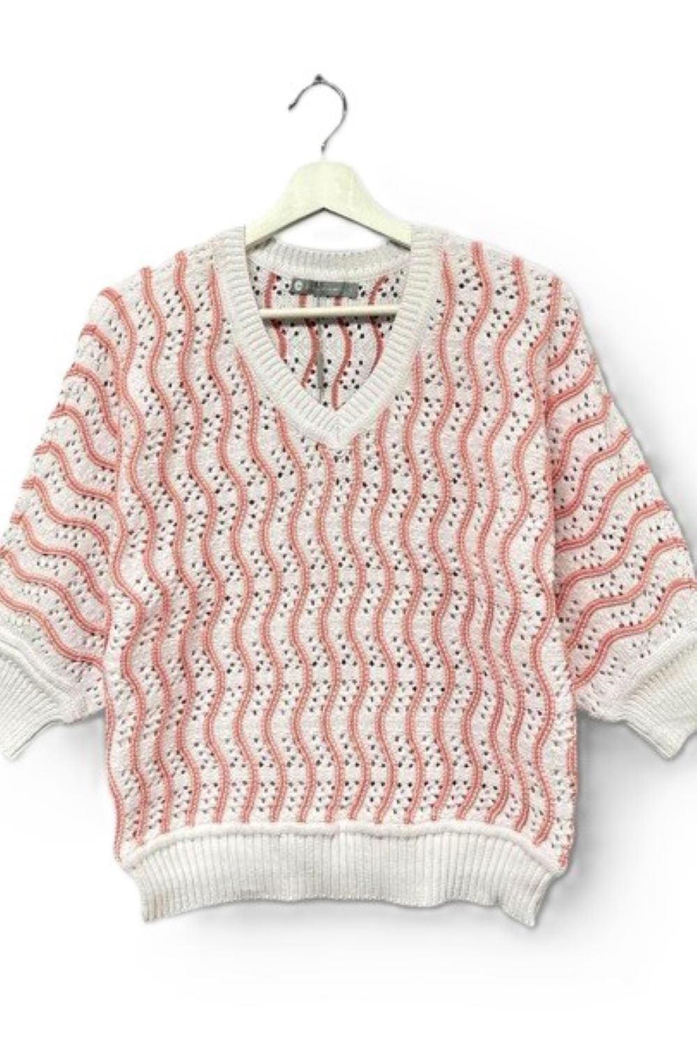 2-Color Pattern V-Neck Sweater