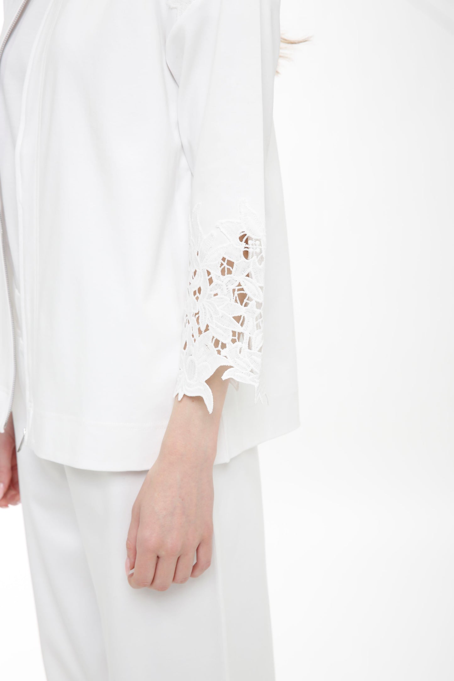 Long Sleeve Zip Front Shirt with Lace Details