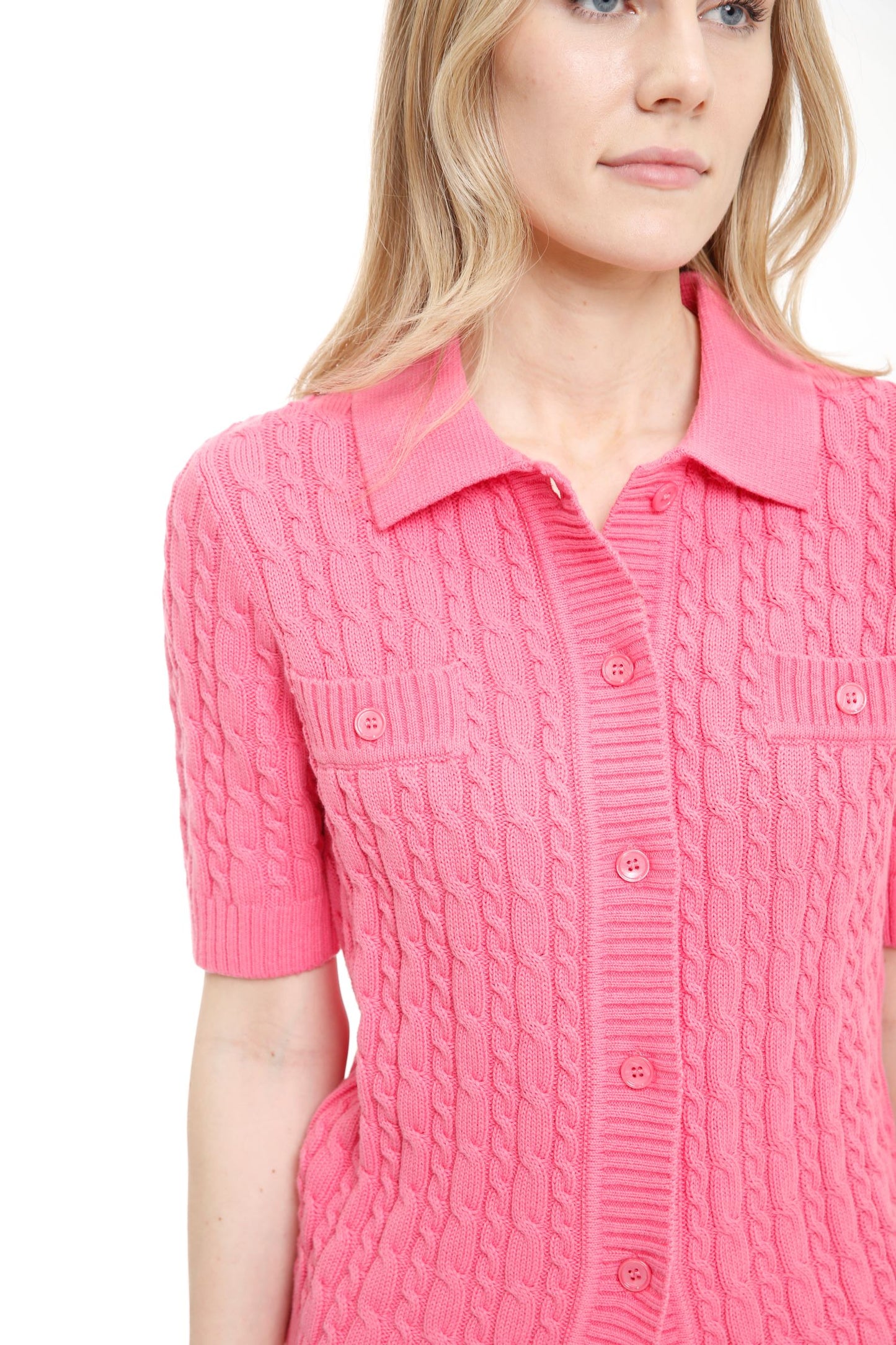 Short Sleeve Allover Cable Cardigan