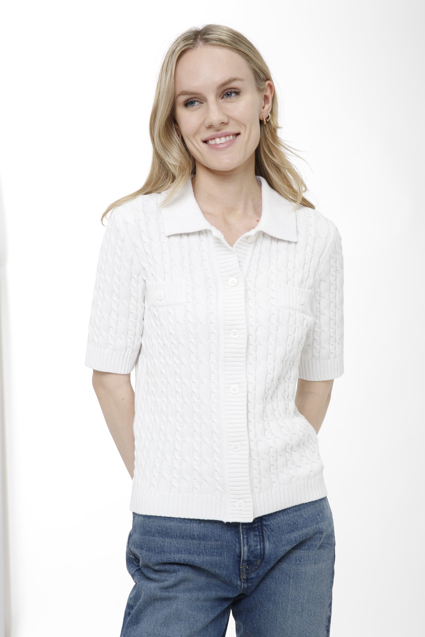 Short Sleeve Allover Cable Cardigan