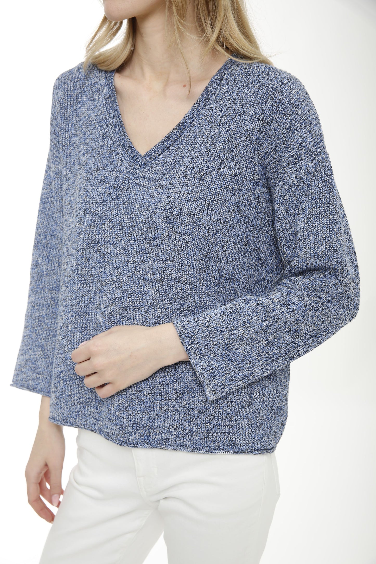 Multi Color Marled V-Neck Pullover