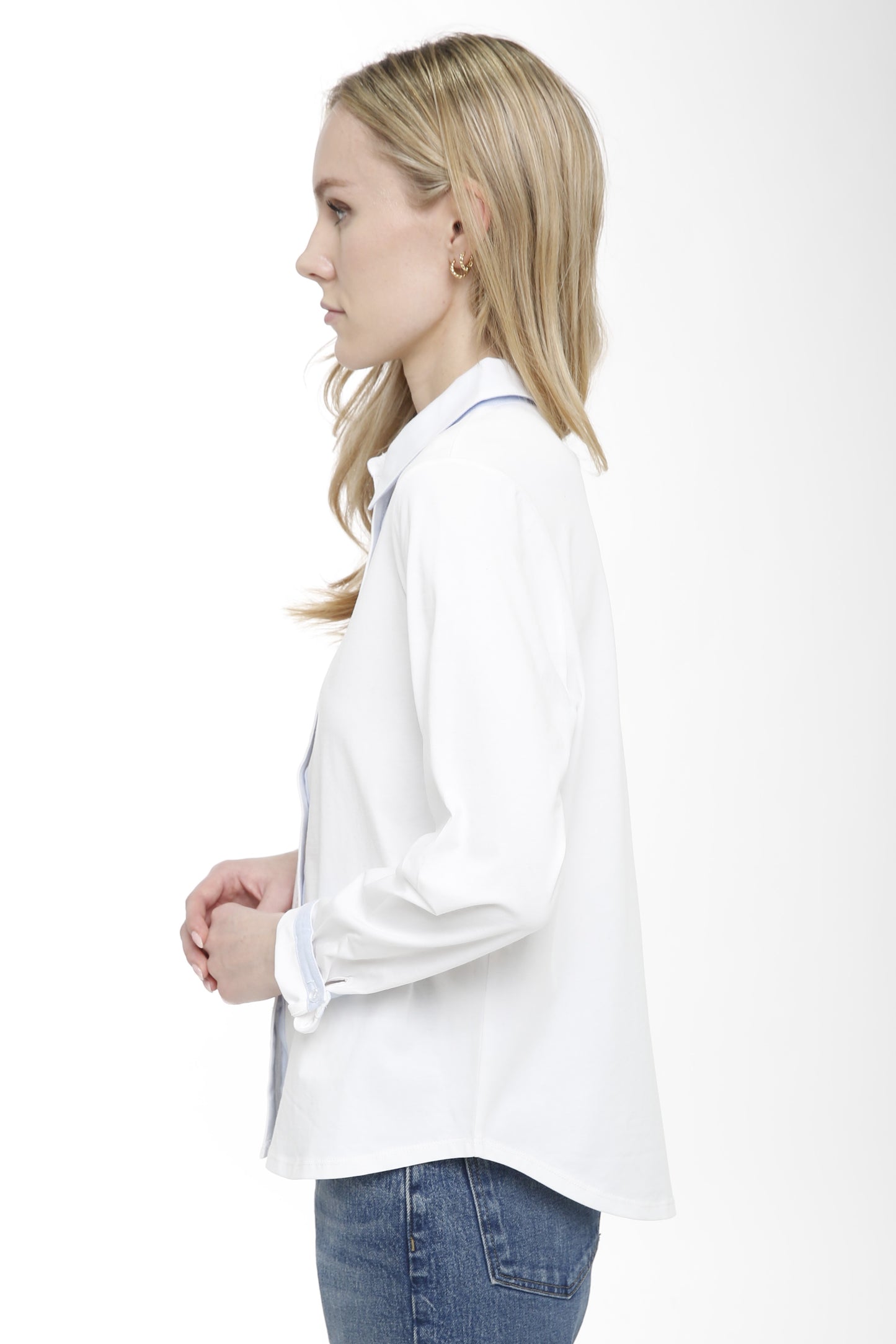 Long Sleeve Button Front Shirt with Woven Trims