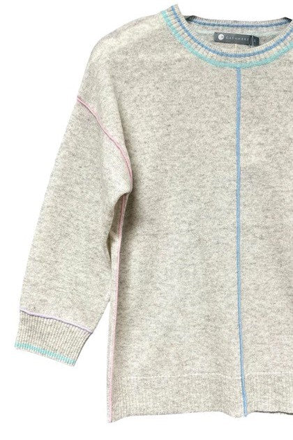 Cashmere 3/4 Sleeve Pullover with Tipping