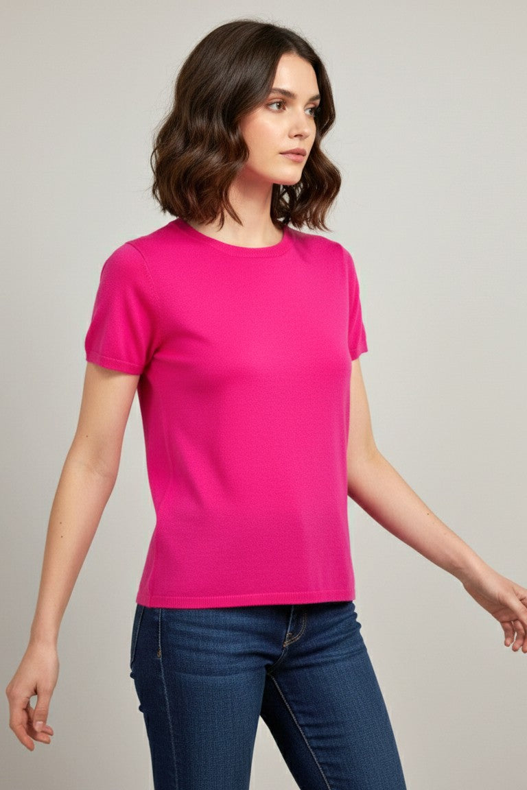100% Cashmere Luxury Crew Neck Short Sleeve Tee