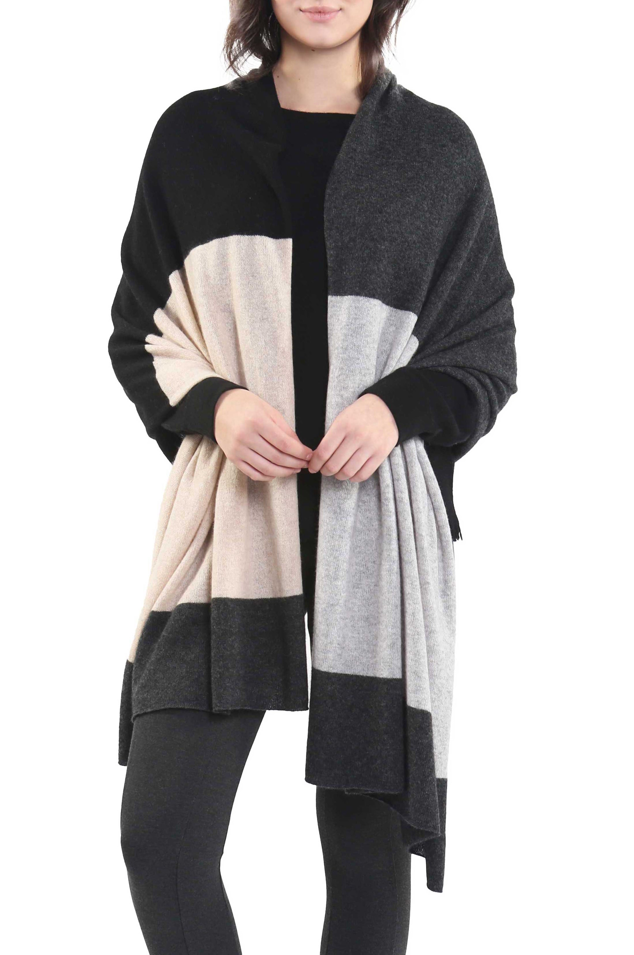 100% Cashmere Color Blocked Shawl – InCashmere - Main Image