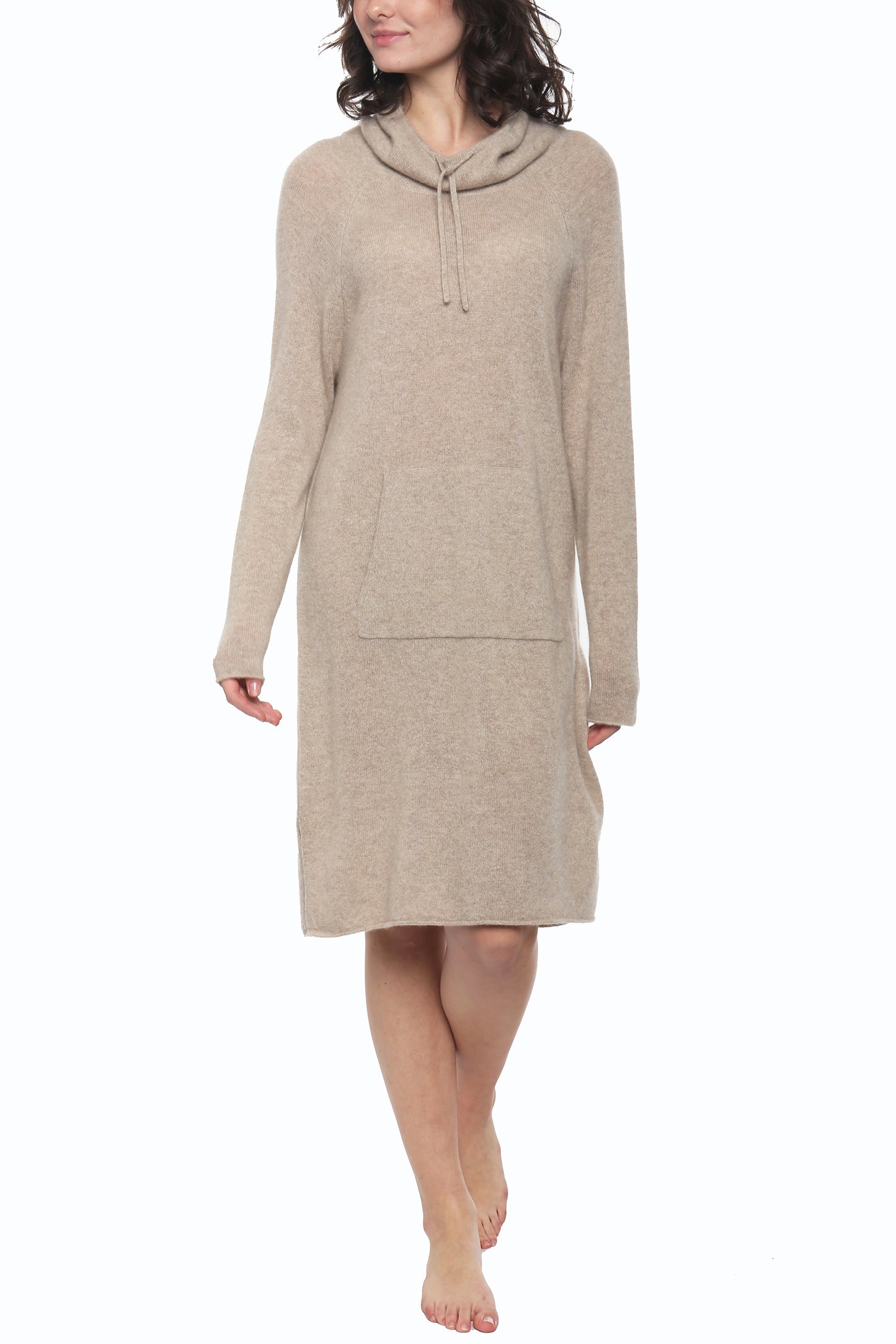 Cashmere Funnel Neck Dress with Kangaroo Pockets - InCashmere