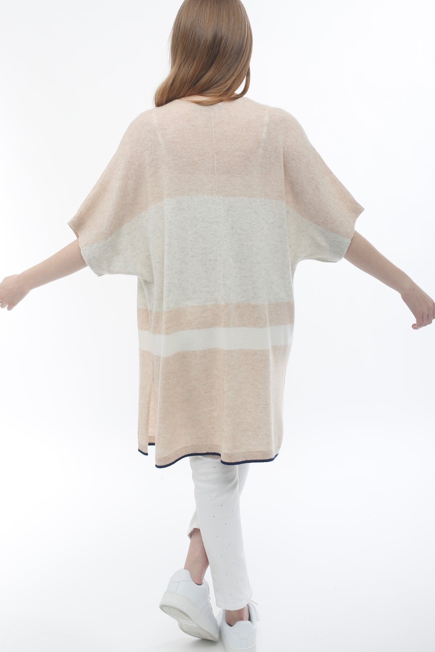 100% Cashmere Color Block Shawl Cardigan