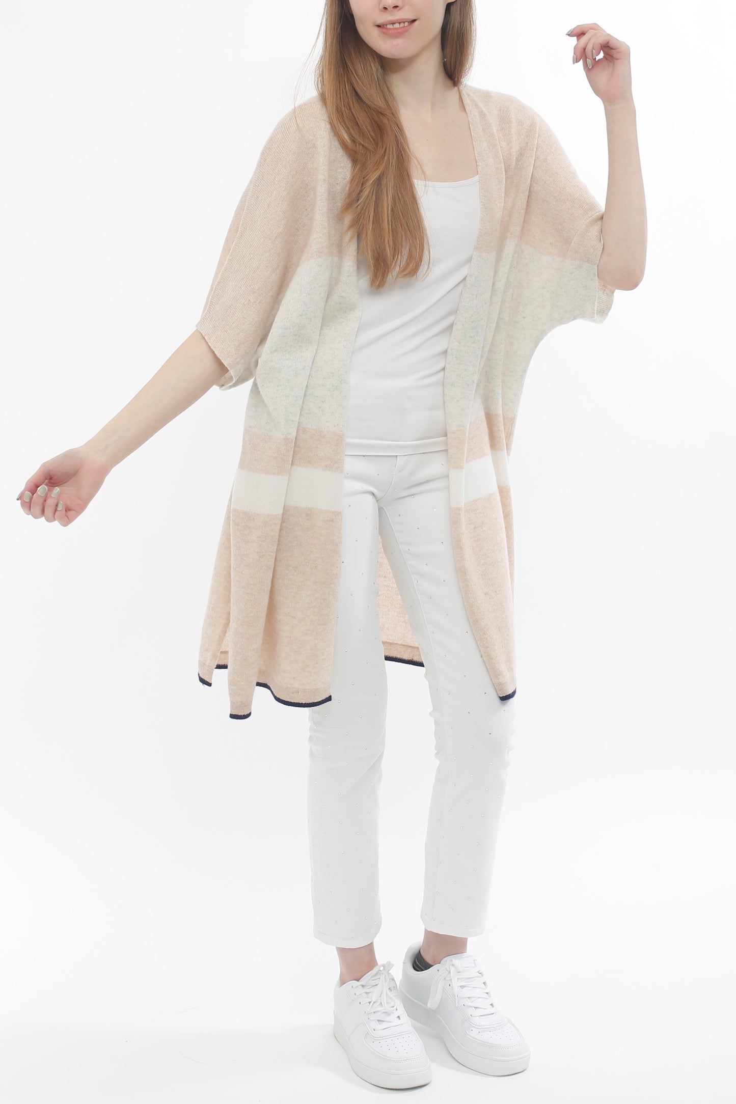 100% Cashmere Color Block Shawl Cardigan