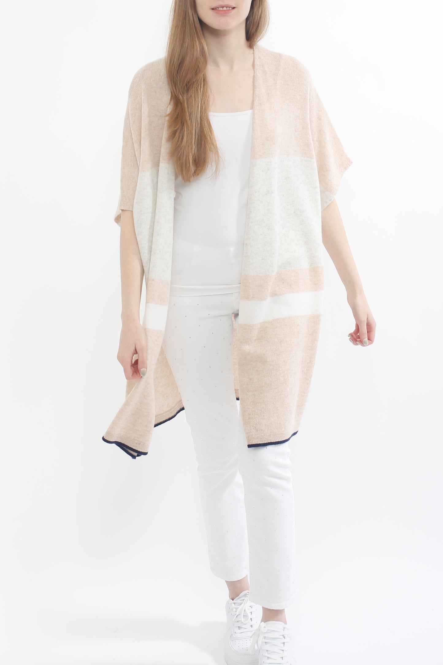 100% Cashmere Color Block Shawl Cardigan
