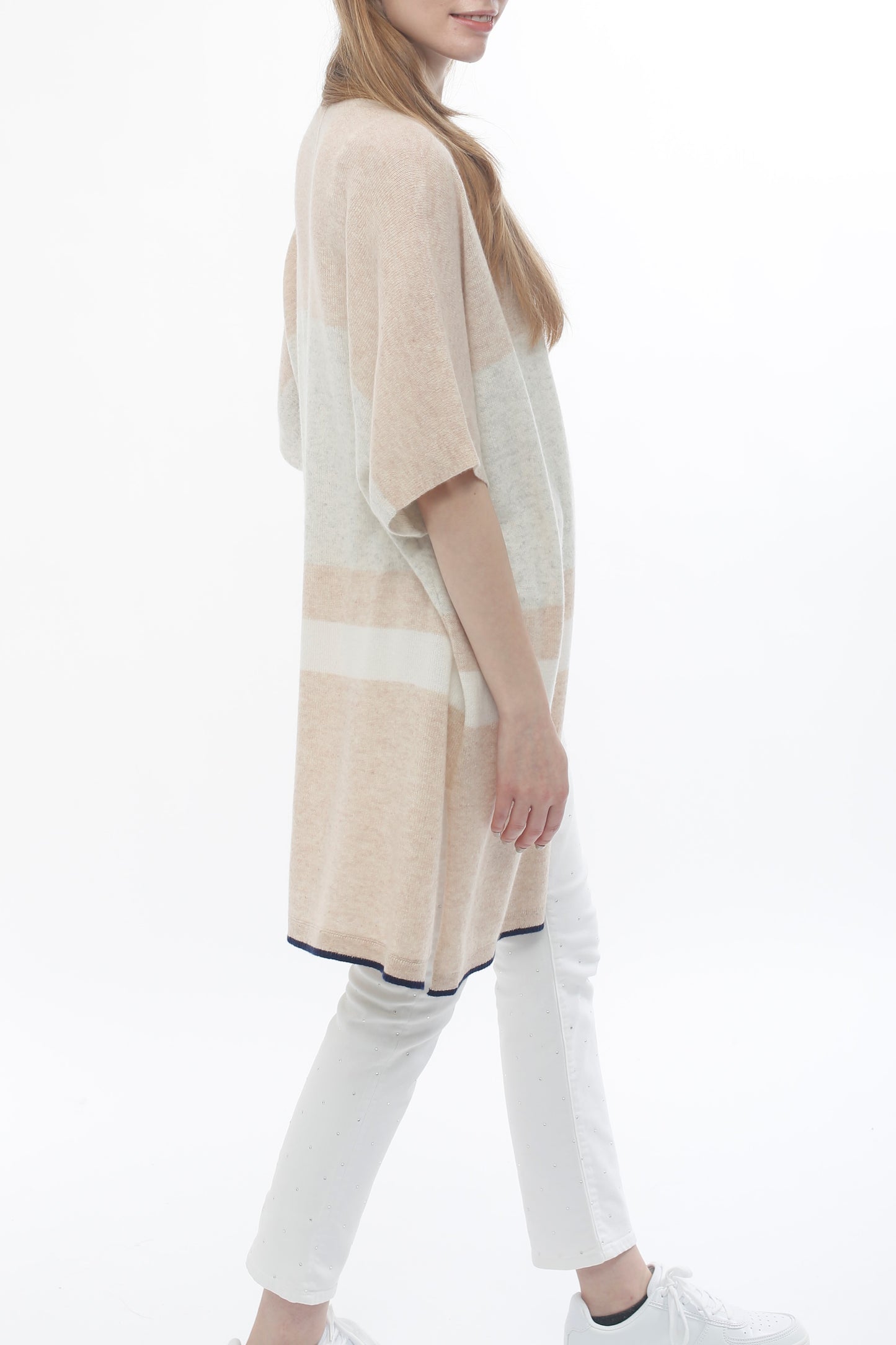 100% Cashmere Color Block Shawl Cardigan