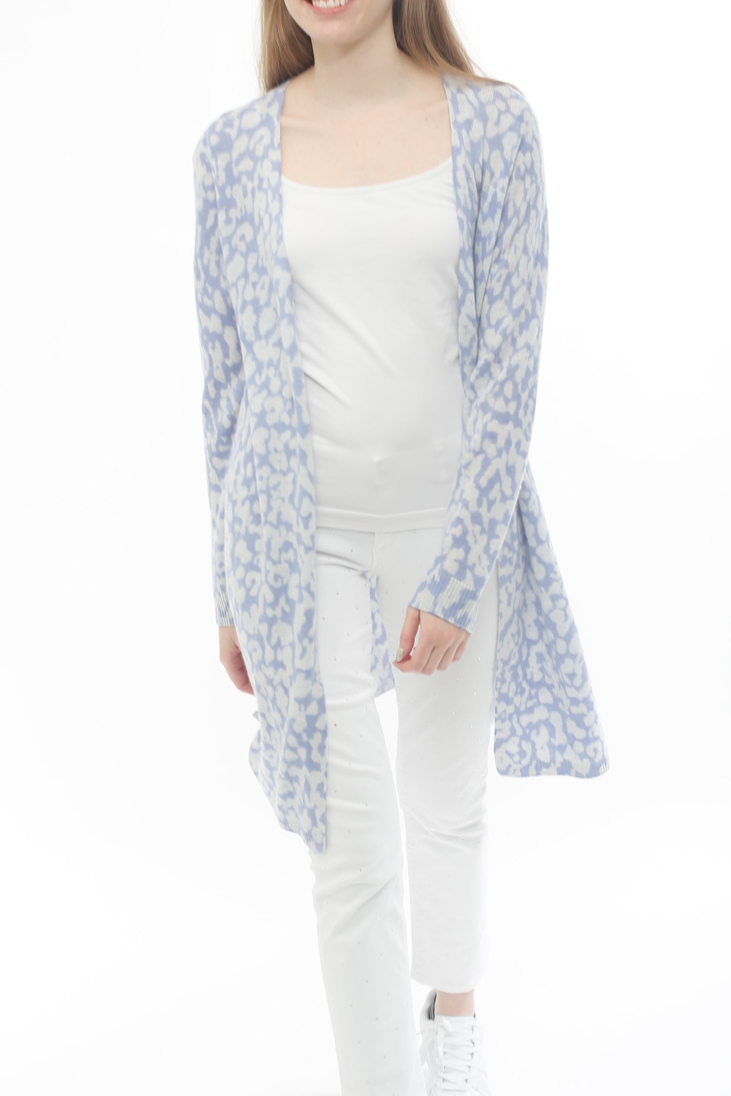 100% Cashmere Pastel Sky Print Cardigan