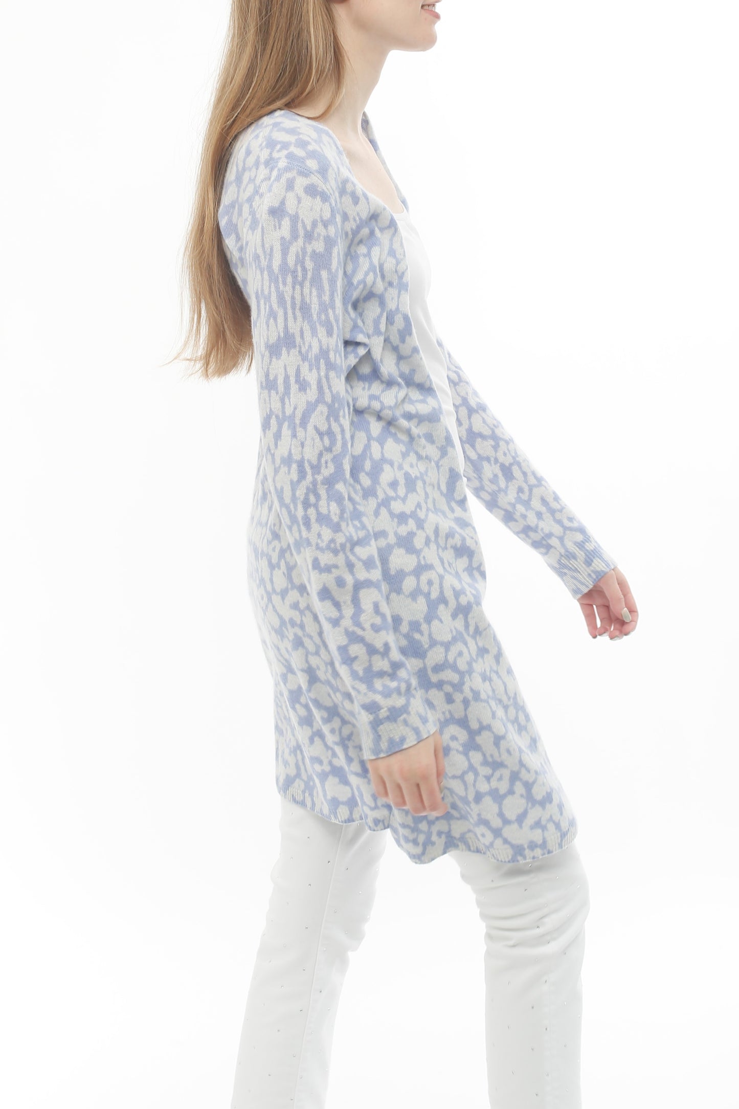 100% Cashmere Pastel Sky Print Cardigan