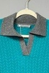 Cashmere Long Sleeve Cable with Contrast Collar