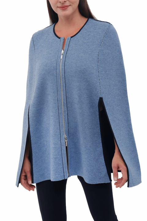 Cashmere Blend Zip Front Reversible Cape