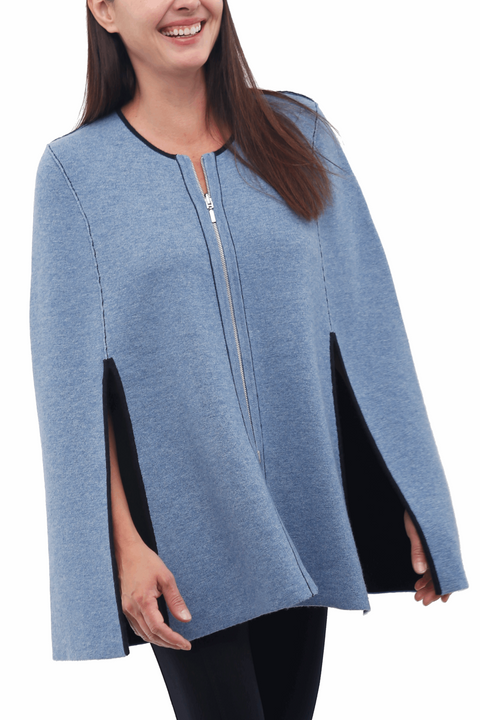 Cashmere Blend Zip Front Reversible Cape