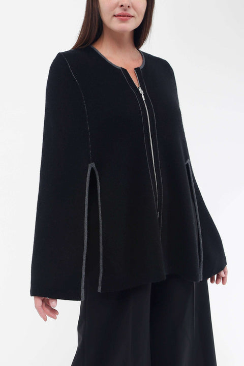 Cashmere Blend Zip Front Reversible Cape