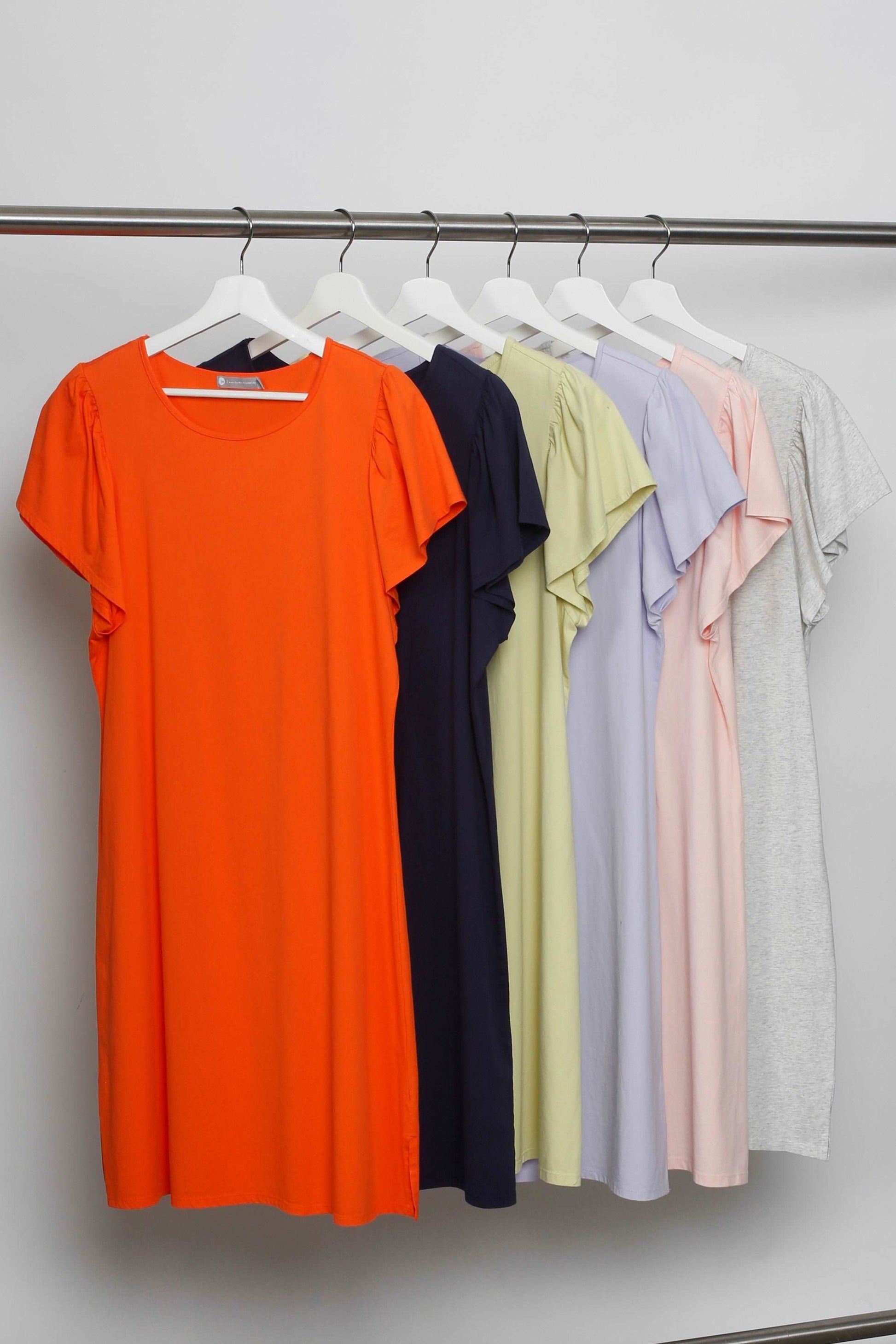 100% Cotton Jersey Flutter Sleeve Crew Neck Dress