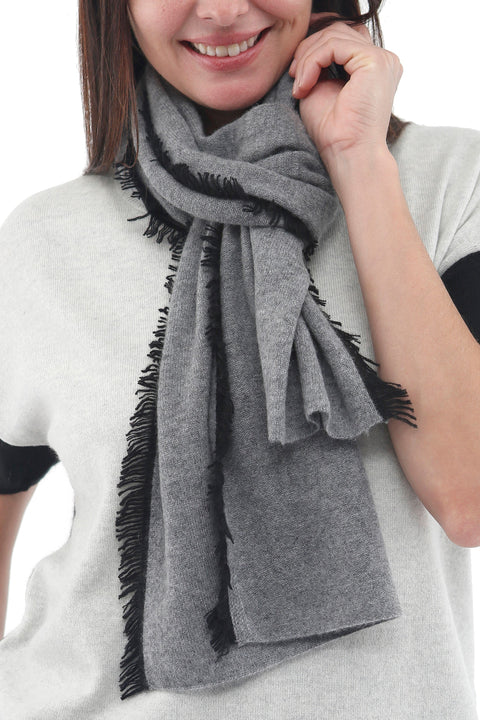 100% Cashmere Scarf with Contrast Fringe