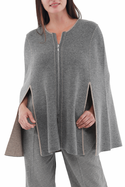 Cashmere Blend Zip Front Reversible Cape