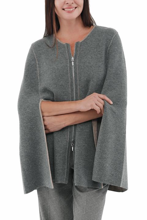 Cashmere Blend Zip Front Reversible Cape