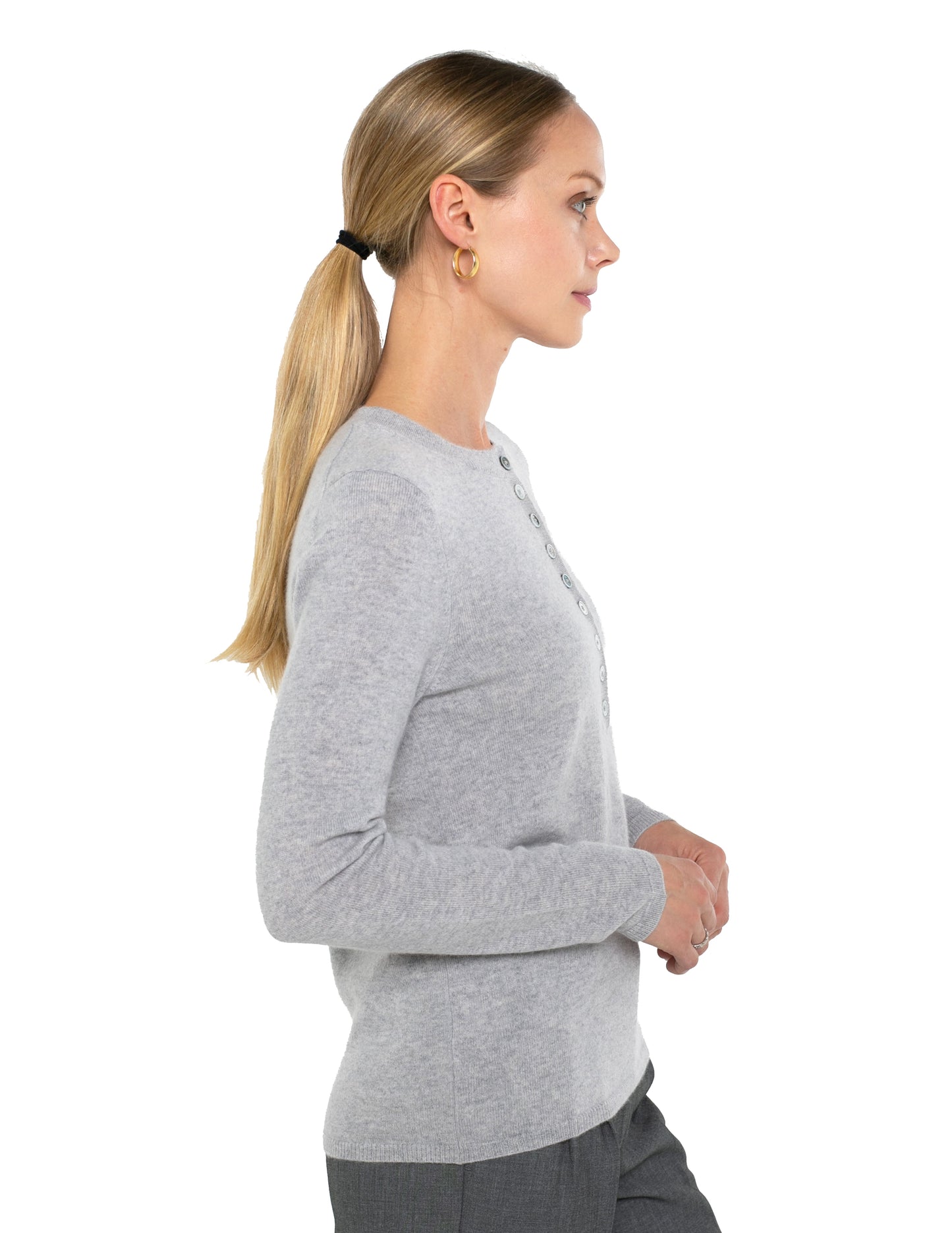 Baby Cashmere Long Sleeve Henley Button Crew Neck